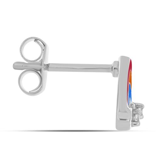 BUY 925 SILVER WHITE TOPAZ GEMSTONE WITH ENAMEL RAINBOW EARRINGS